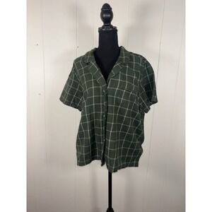 Pact Short Sleeve Flannel Shirt L Green Plaid Organic Cotton